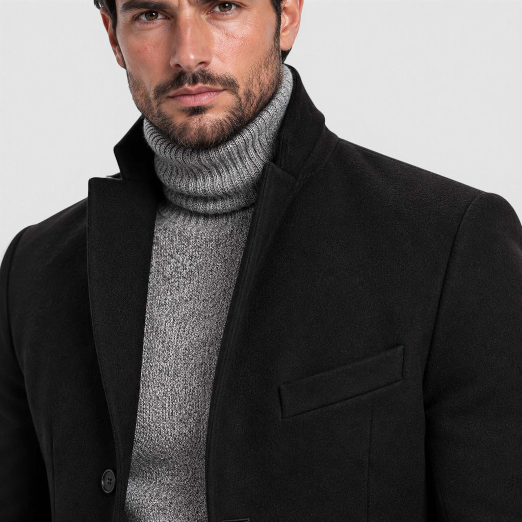 Monvaline | Men's Black Overcoat for Suit Slim Fit Single Breasted Italian