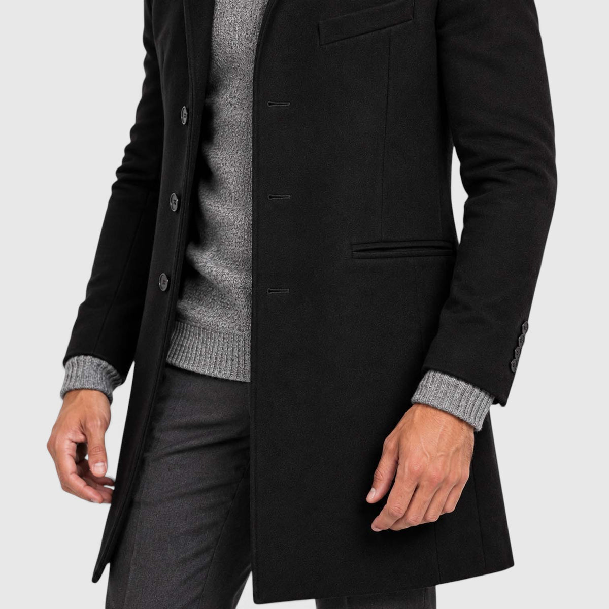 Monvaline | Men's Black Overcoat for Suit Slim Fit Single Breasted Italian