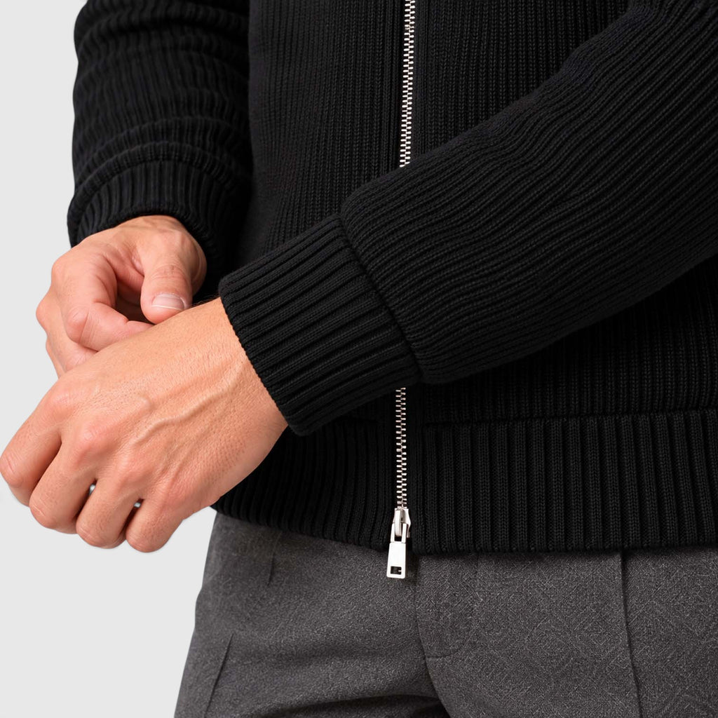 Monvaline | Men's Faux Fur Collar Ribbed Knit Zip Cardigan