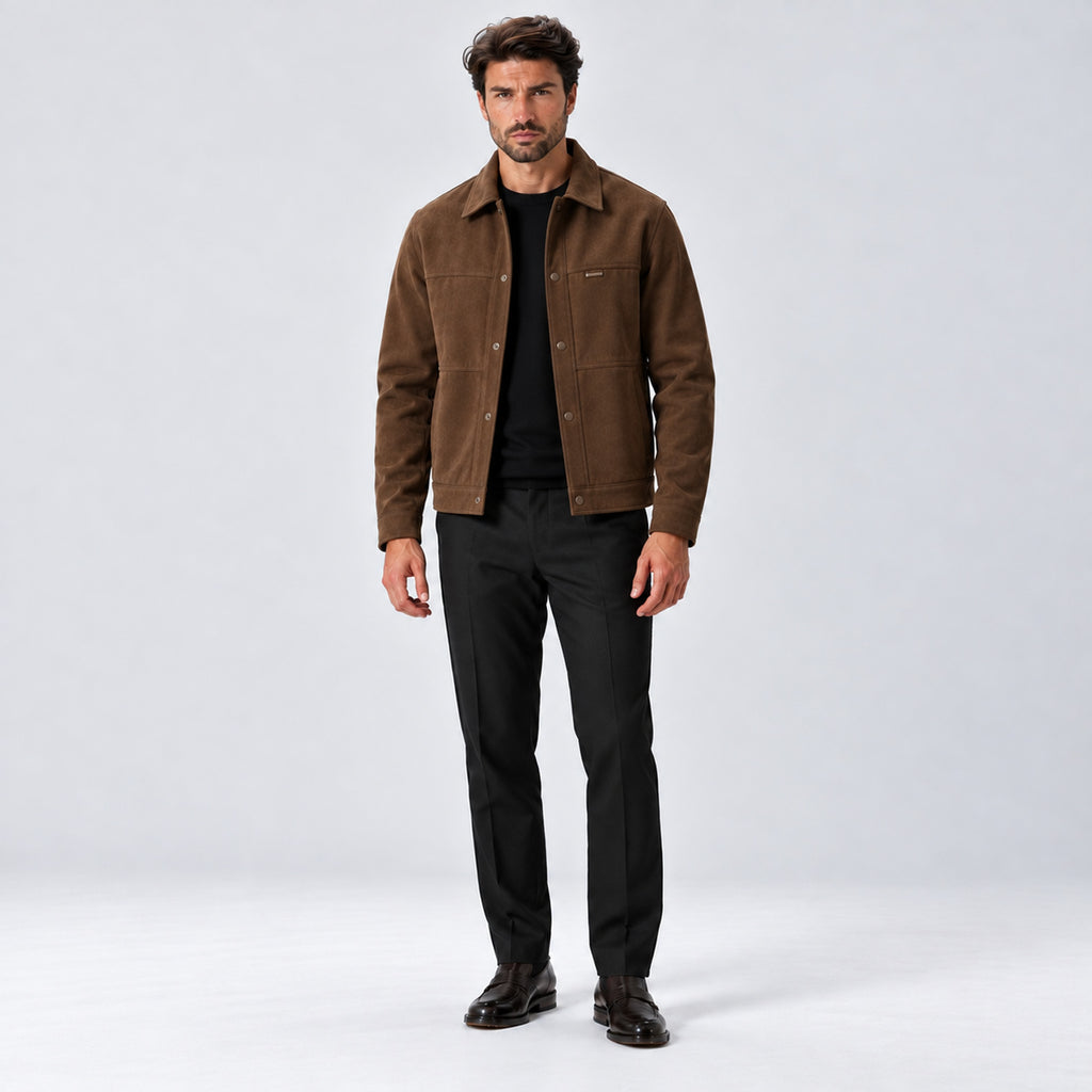 Monvaline | Men's Faux Suede Jacket – Short Autumn Winter Coat