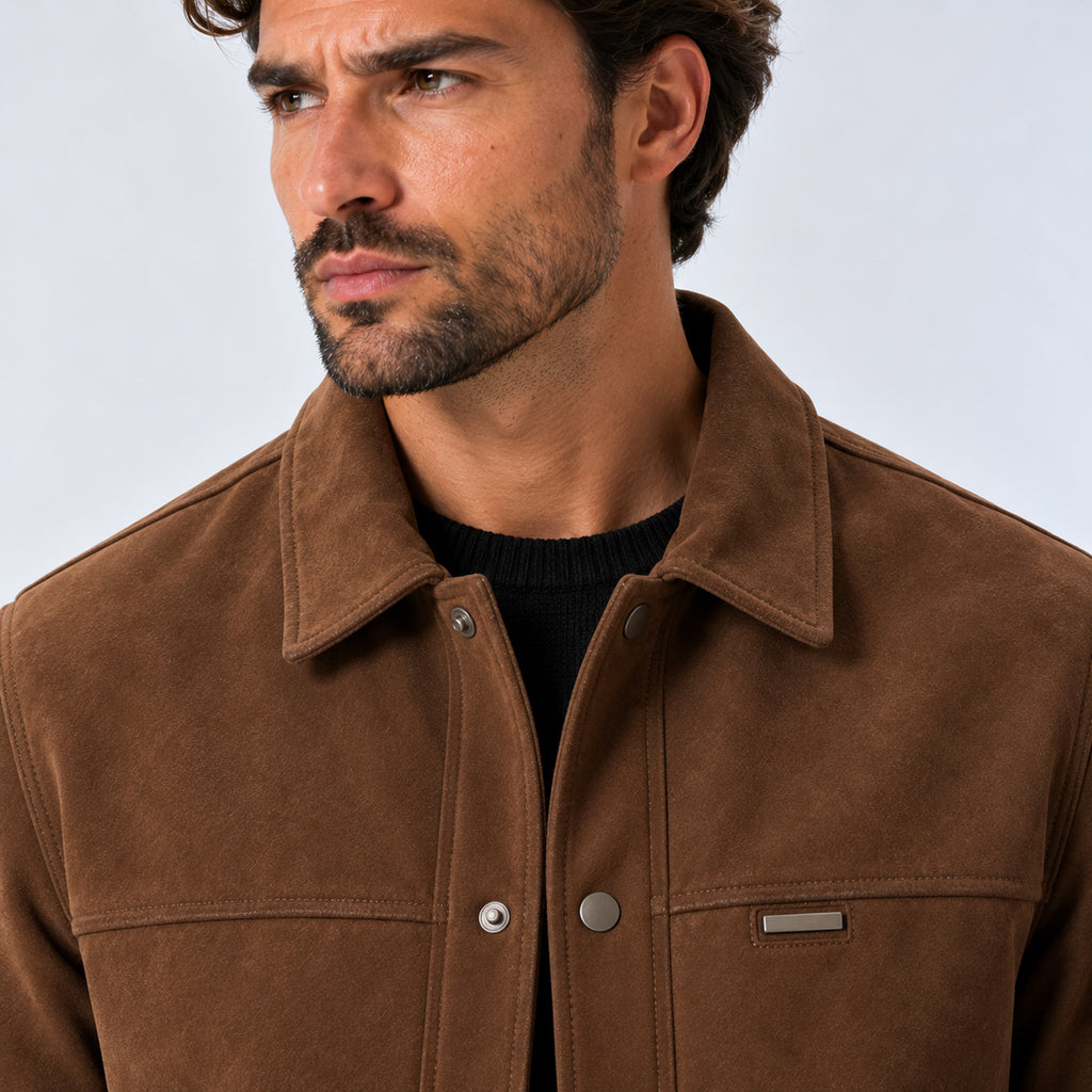 Monvaline | Men's Faux Suede Jacket – Short Autumn Winter Coat