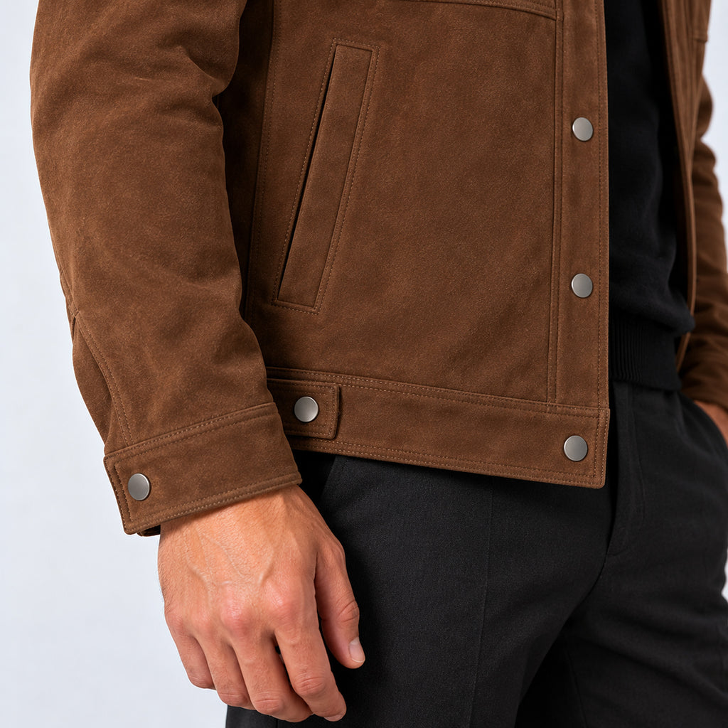 Monvaline | Men's Faux Suede Jacket – Short Autumn Winter Coat