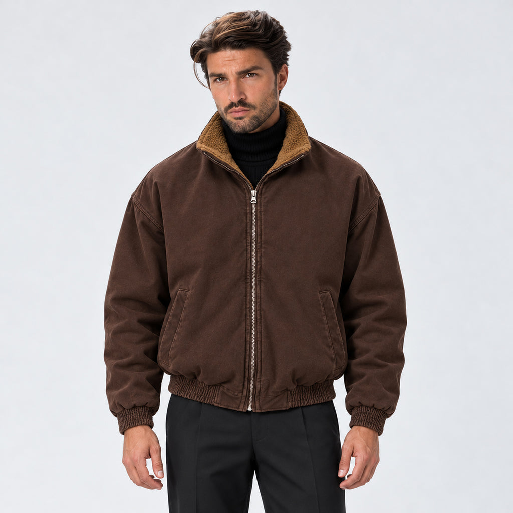 Monvaline | Men's Fleece-Lined Bomber Jacket – Warm Full-Zip Winter Coat