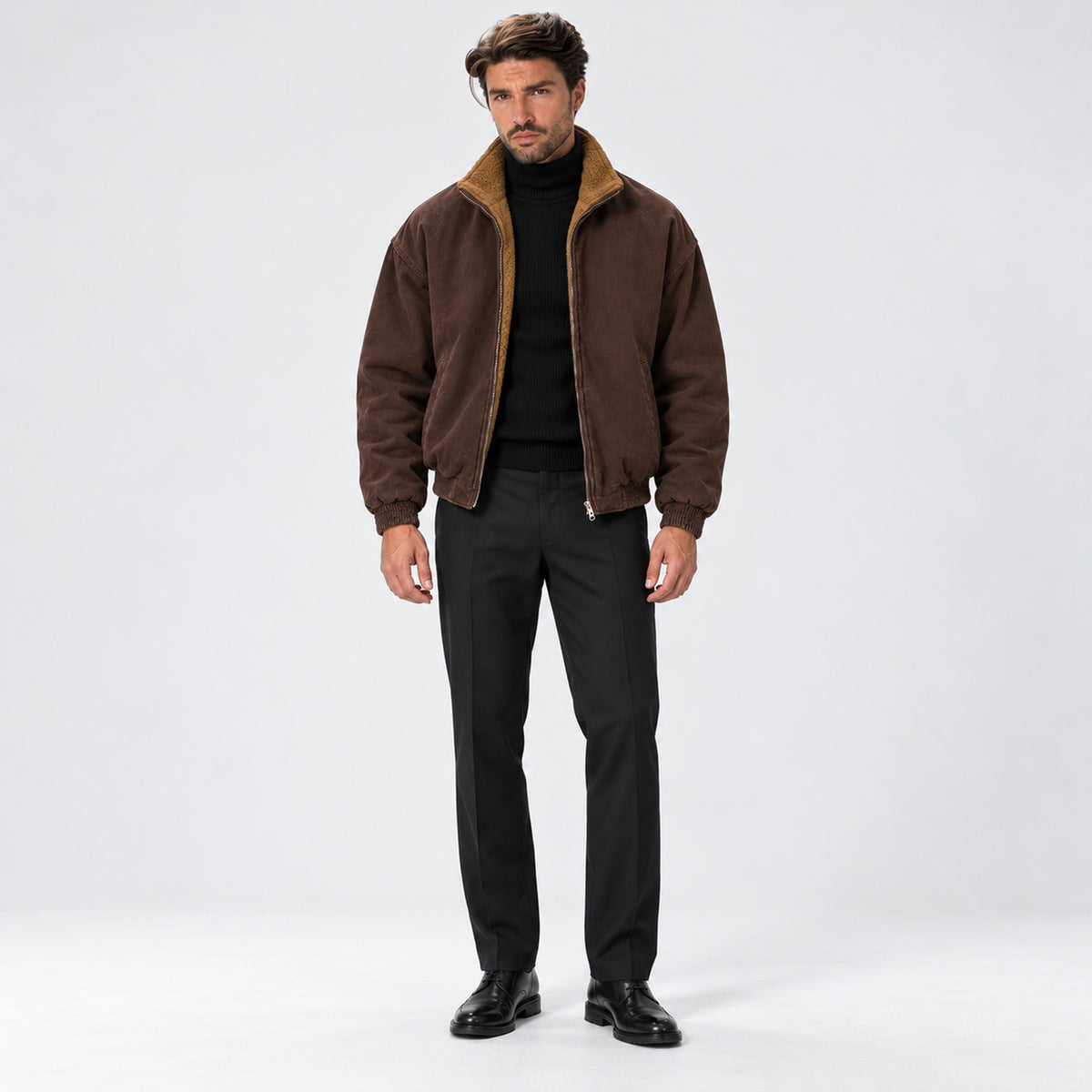 Monvaline | Men's Fleece-Lined Bomber Jacket – Warm Full-Zip Winter Coat