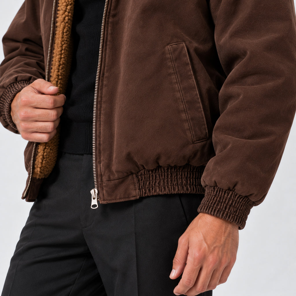 Monvaline | Men's Fleece-Lined Bomber Jacket – Warm Full-Zip Winter Coat