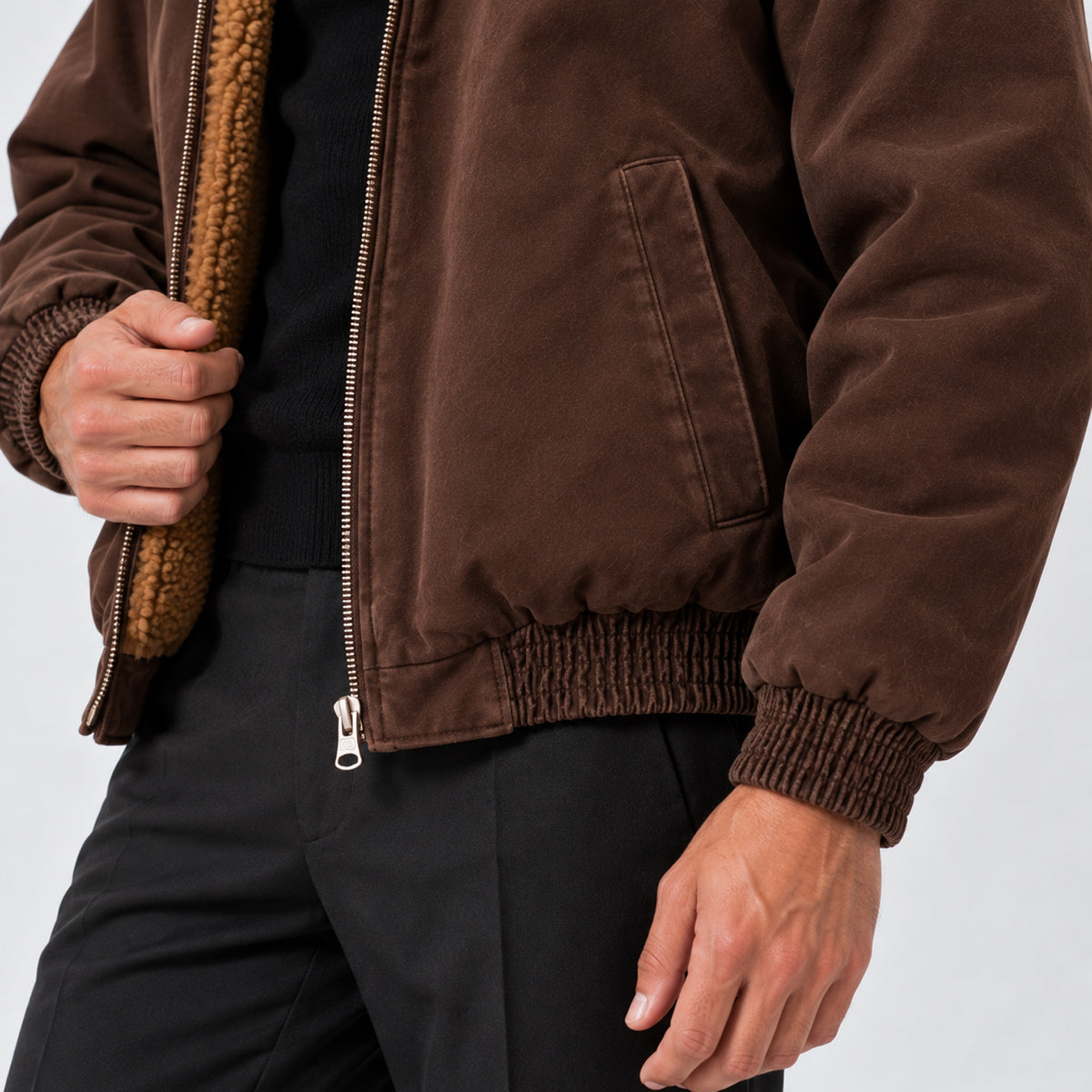 Monvaline | Men's Fleece-Lined Bomber Jacket – Warm Full-Zip Winter Coat