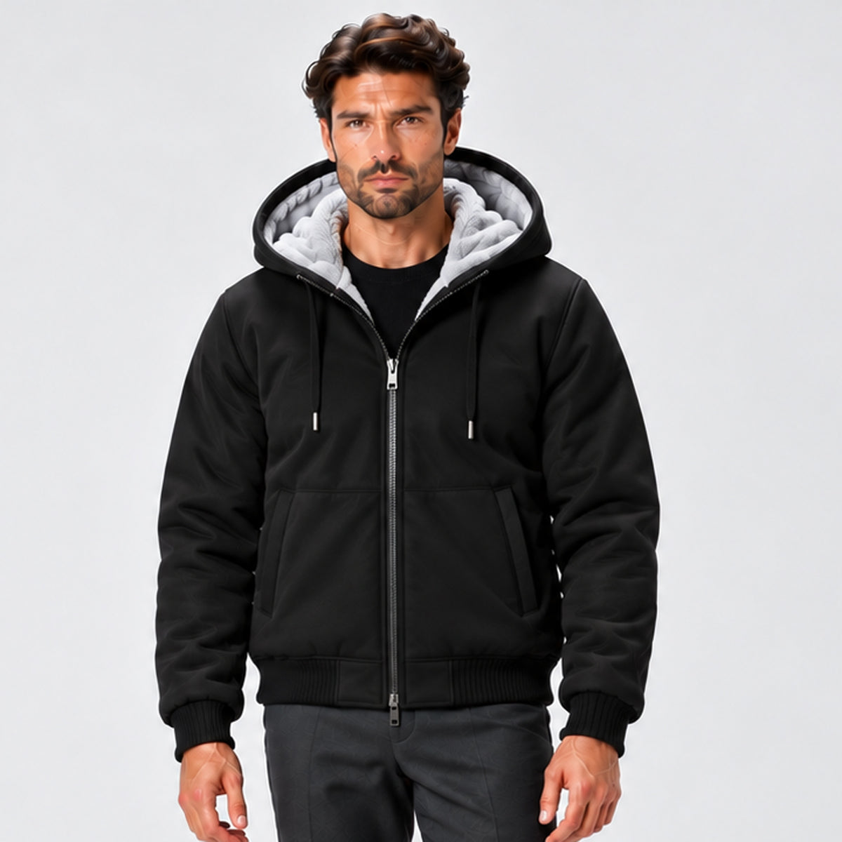 Monvaline | Men's Fleece Lined Hooded Jacket – Warm Winter Coat