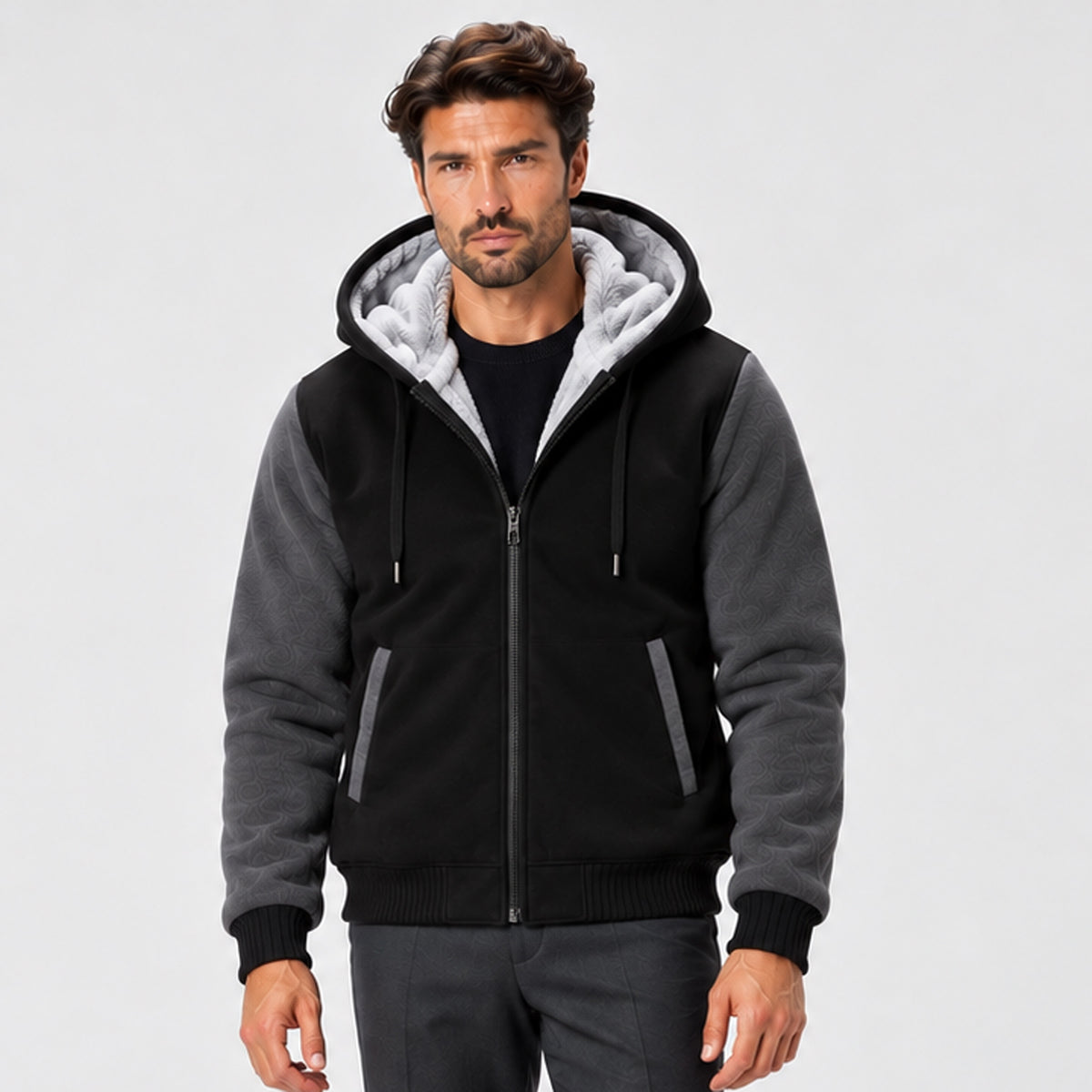 Monvaline | Men's Fleece Lined Hooded Jacket – Warm Winter Coat
