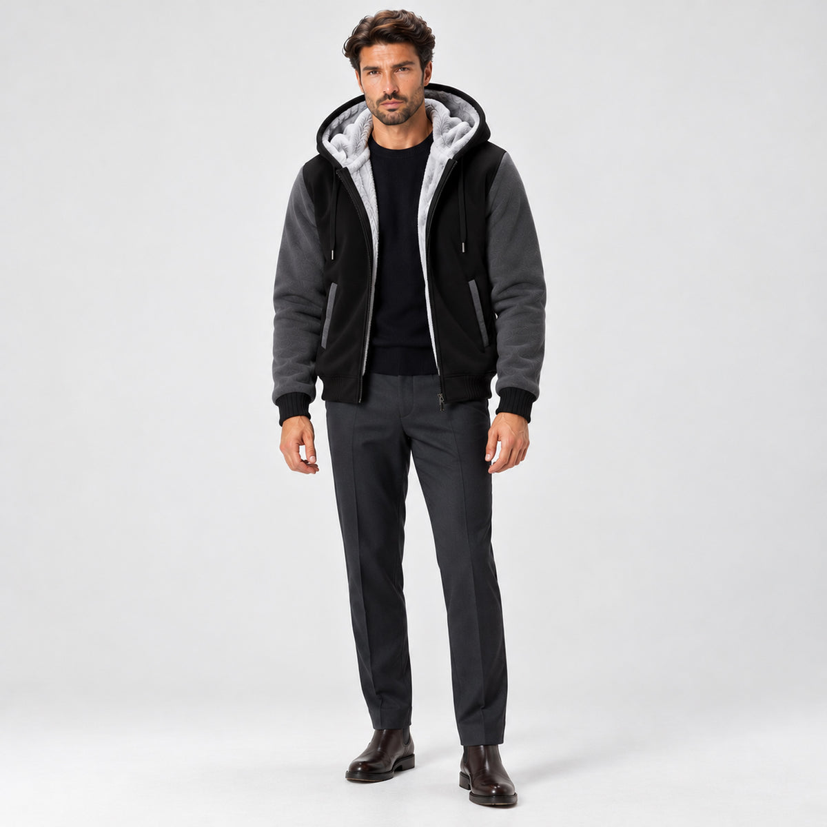 Monvaline | Men's Fleece Lined Hooded Jacket – Warm Winter Coat
