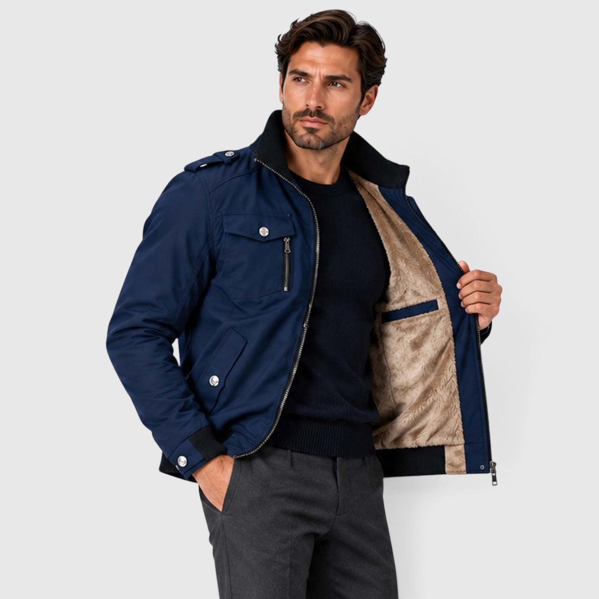 Monvaline | Men's Fleece Lined Jacket Warm Winter Coat Cotton