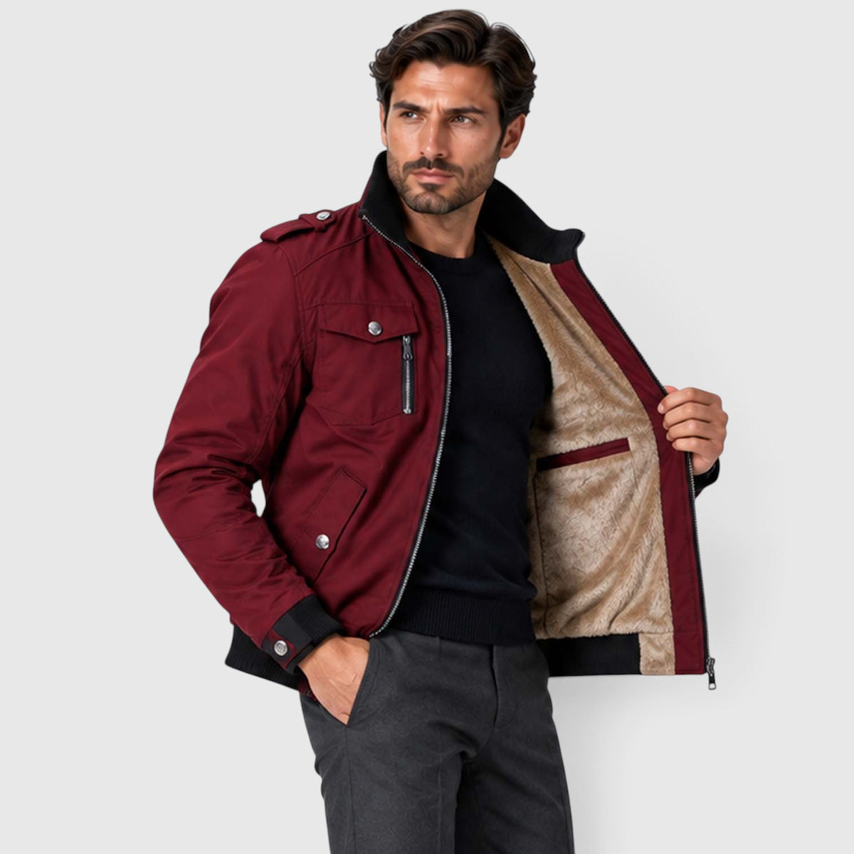 Monvaline | Men's Fleece Lined Jacket Warm Winter Coat Cotton