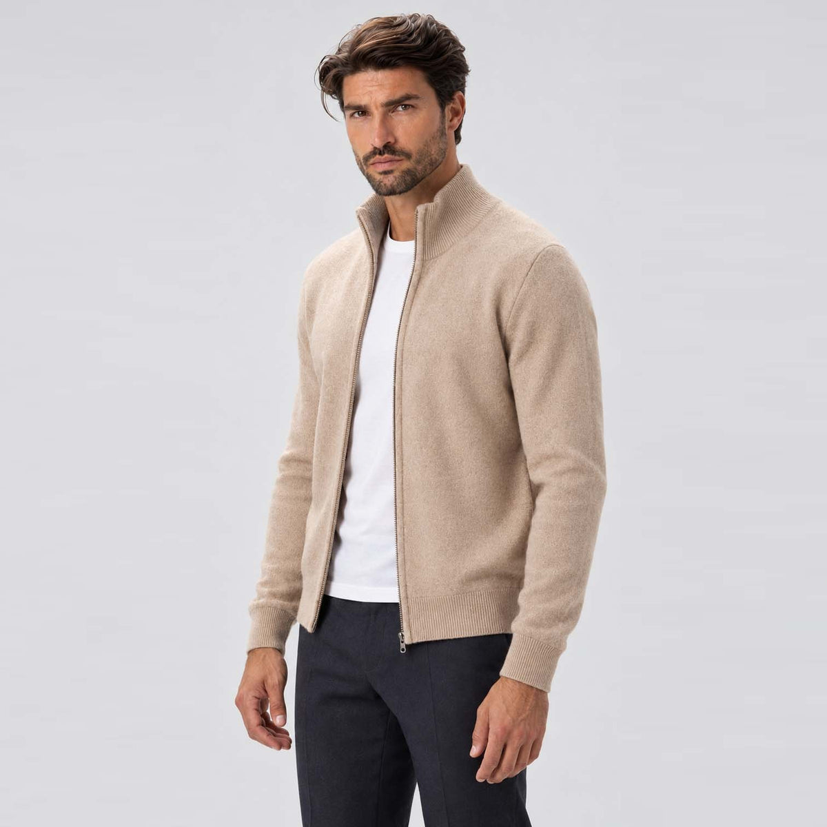 Monvaline | Men's Full Zip Knit Cardigan Stand Collar Sweater