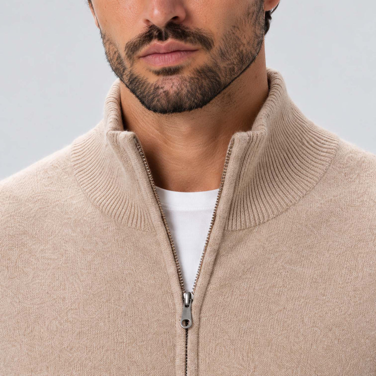 Monvaline | Men's Full Zip Knit Cardigan Stand Collar Sweater