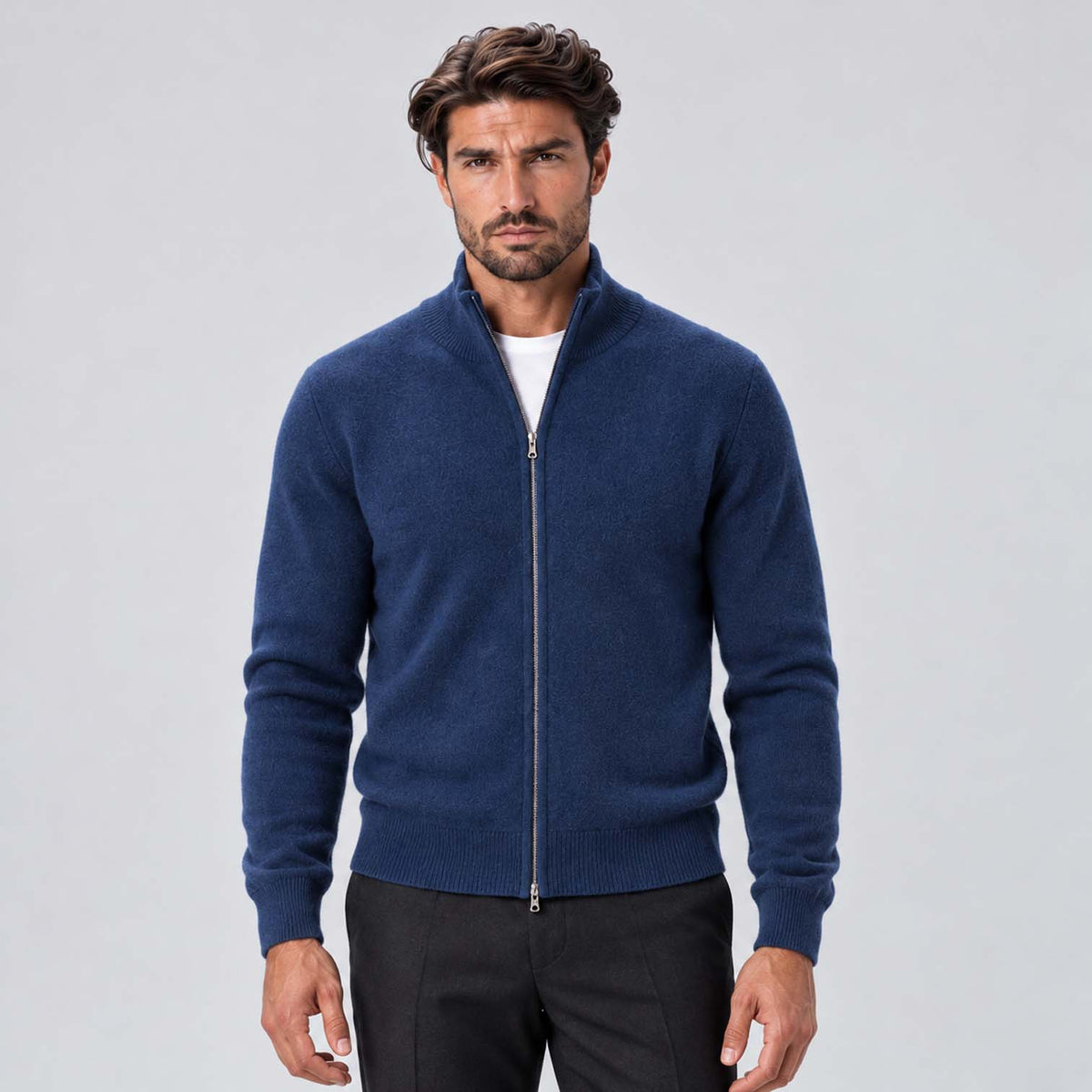 Monvaline | Men's Full Zip Knit Cardigan Stand Collar Sweater