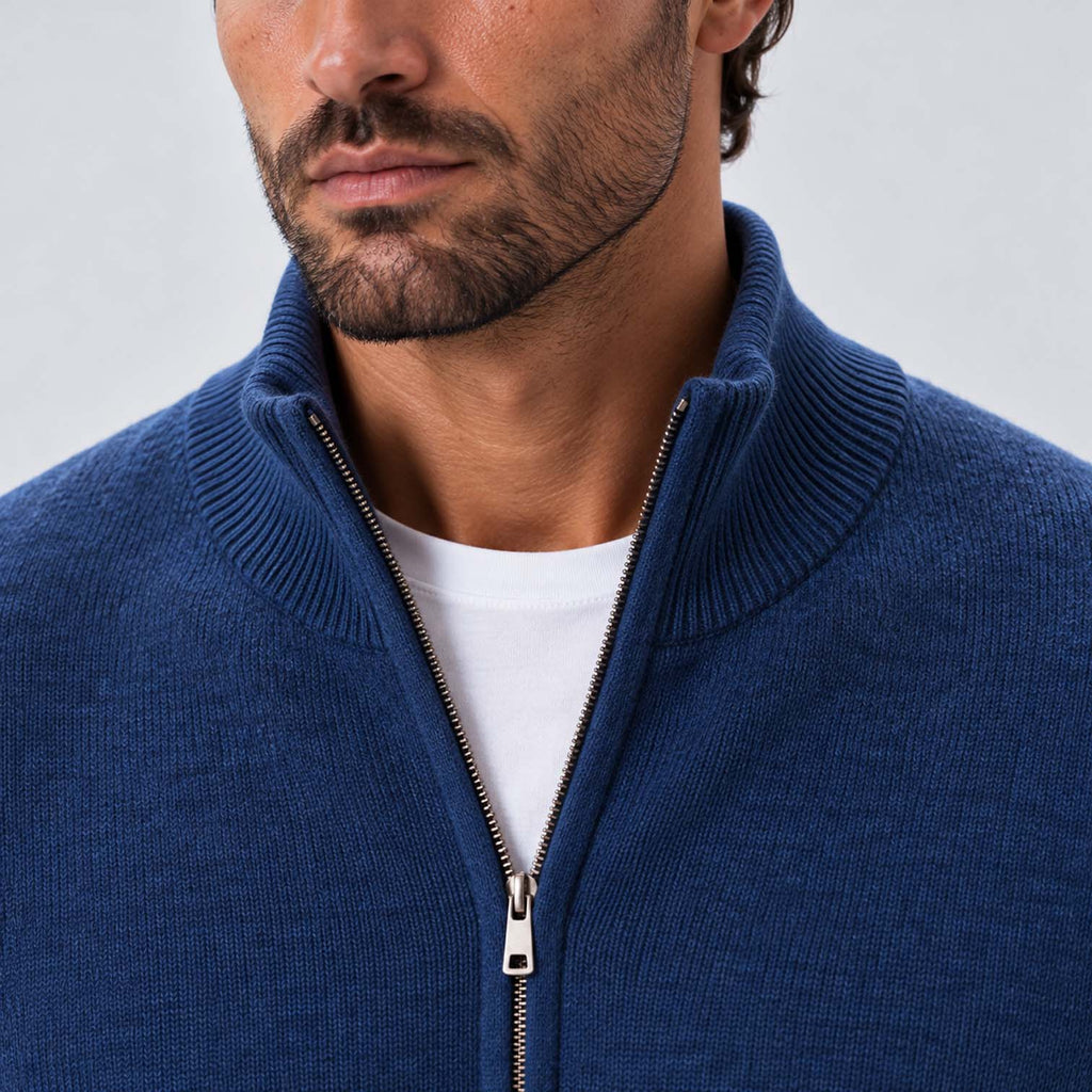 Monvaline | Men's Full Zip Knit Cardigan Stand Collar Sweater