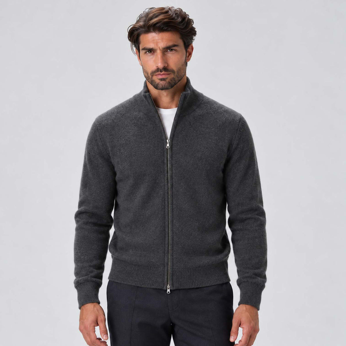 Monvaline | Men's Full Zip Knit Cardigan Stand Collar Sweater