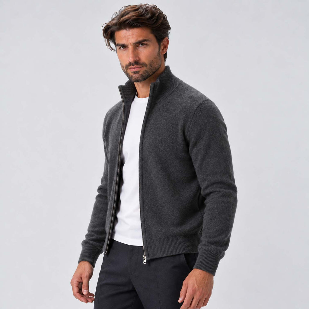 Monvaline | Men's Full Zip Knit Cardigan Stand Collar Sweater