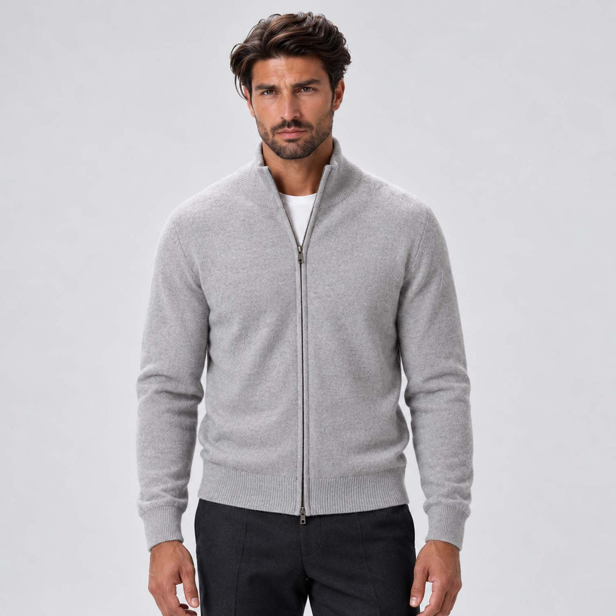 Monvaline | Men's Full Zip Knit Cardigan Stand Collar Sweater