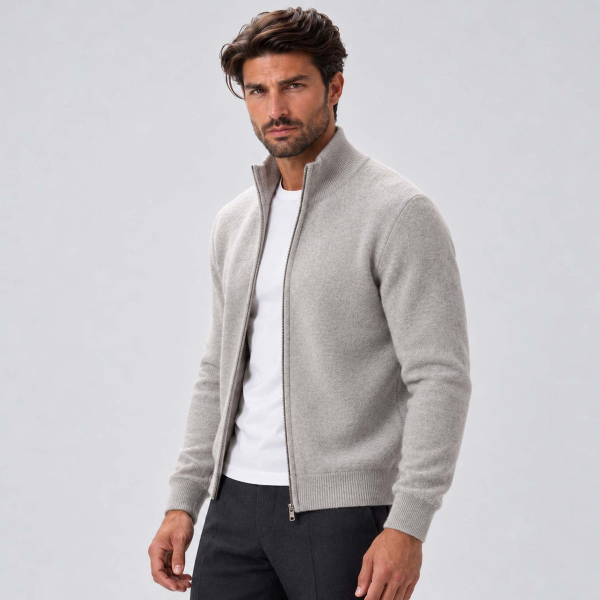 Monvaline | Men's Full Zip Knit Cardigan Stand Collar Sweater