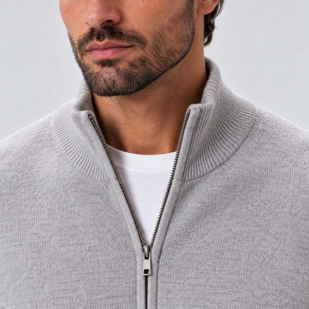 Monvaline | Men's Full Zip Knit Cardigan Stand Collar Sweater