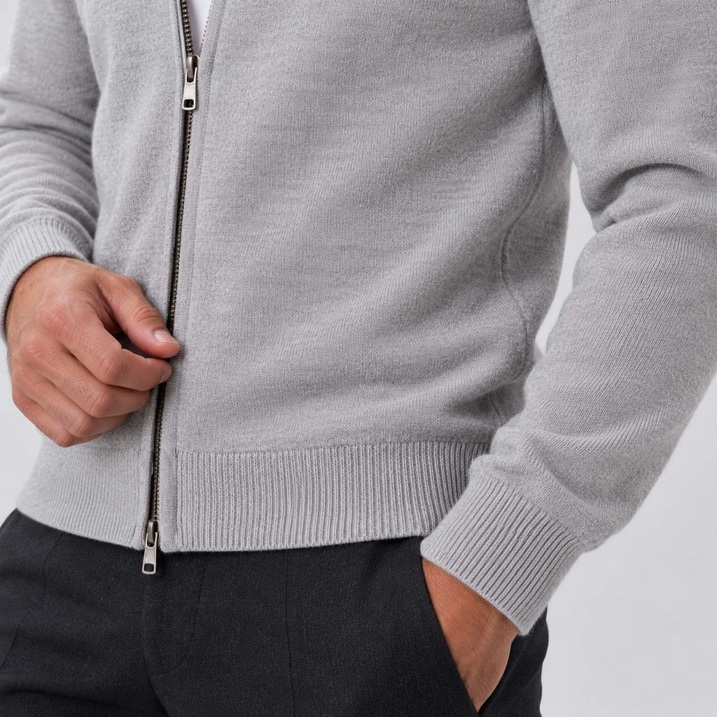 Monvaline | Men's Full Zip Knit Cardigan Stand Collar Sweater