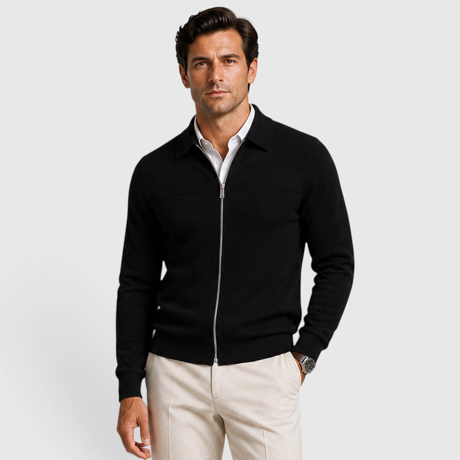 Monvaline | Men's Full Zip Knit Jumper Classic Collared Style