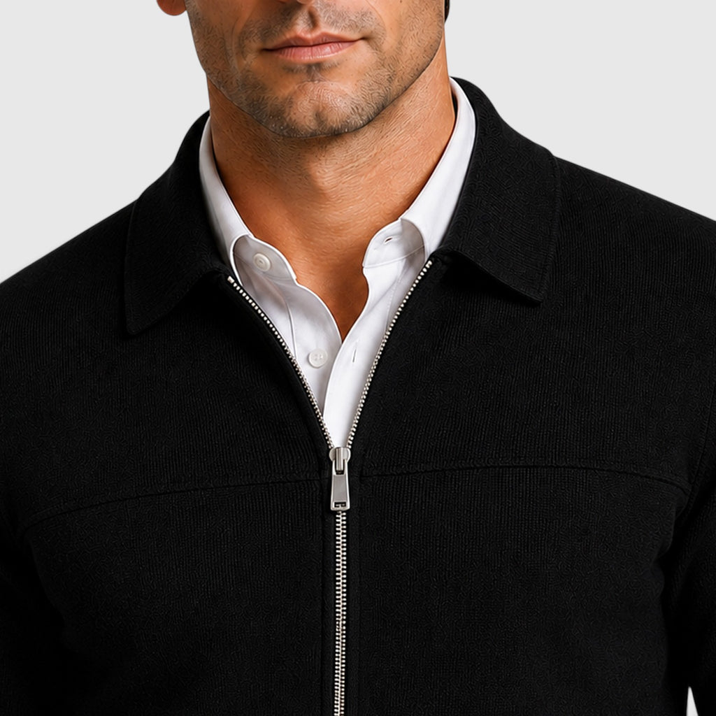 Monvaline | Men's Full Zip Knit Jumper Classic Collared Style