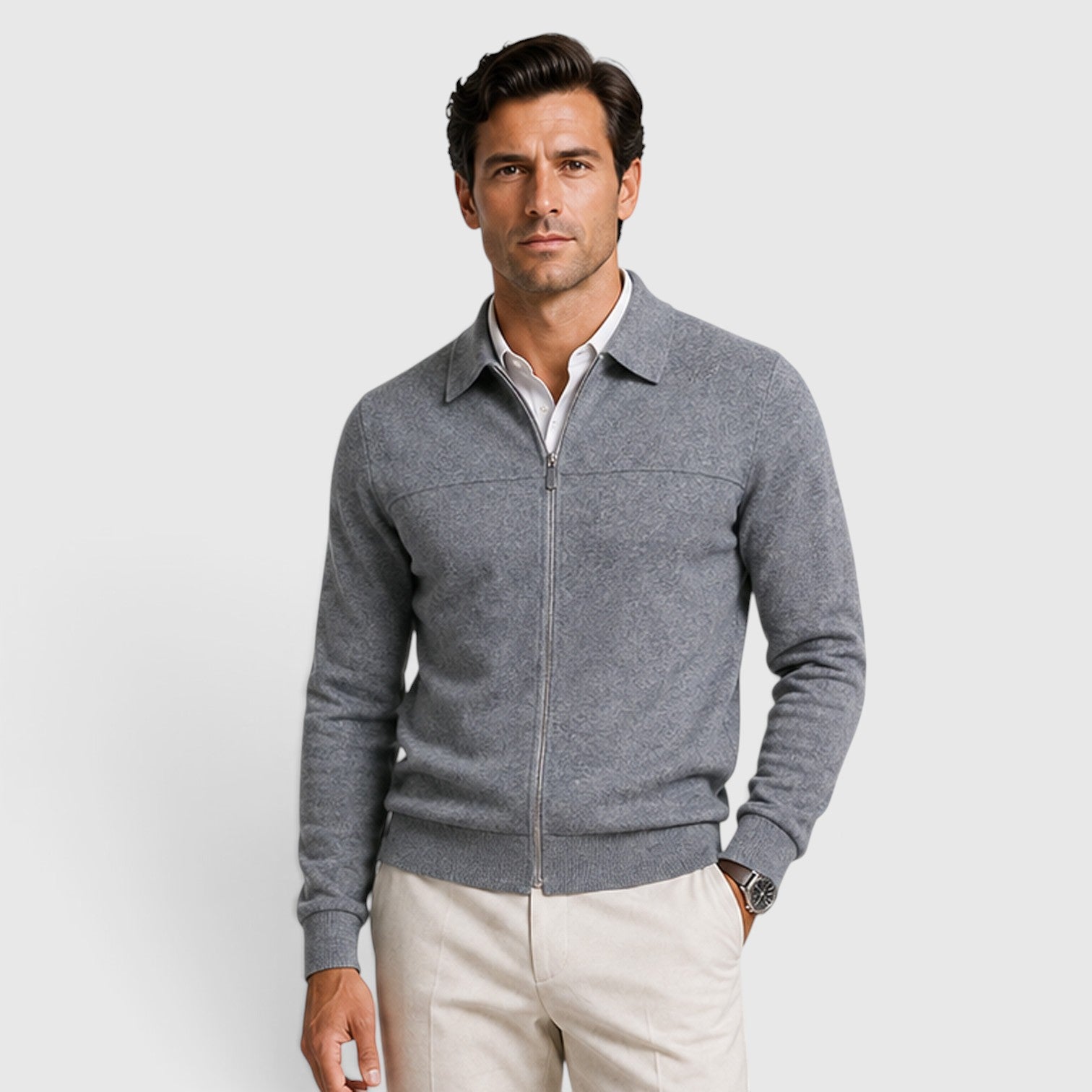 Monvaline | Men's Full Zip Knit Jumper Classic Collared Style