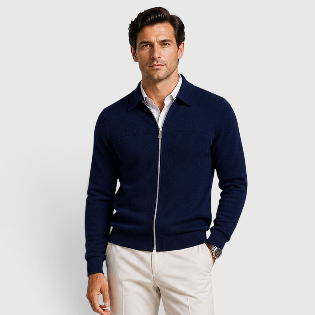 Monvaline | Men's Full Zip Knit Jumper Classic Collared Style