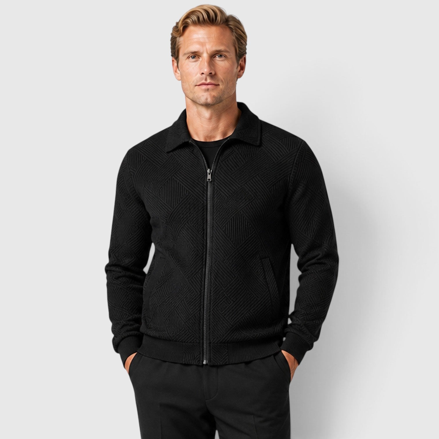 Monvaline | Men's Full Zip Textured Jacket Lightweight Autumn Style