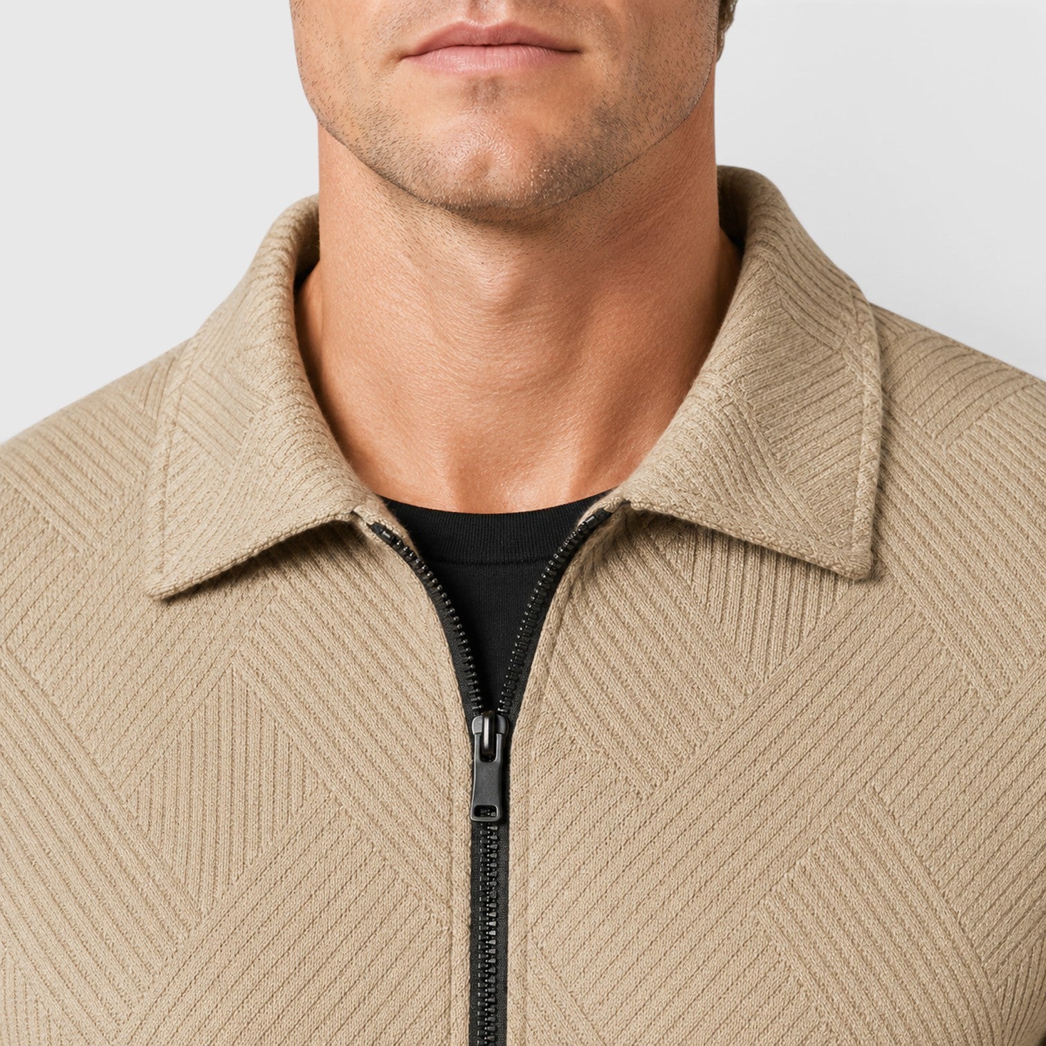 Monvaline | Men's Full Zip Textured Jacket Lightweight Autumn Style