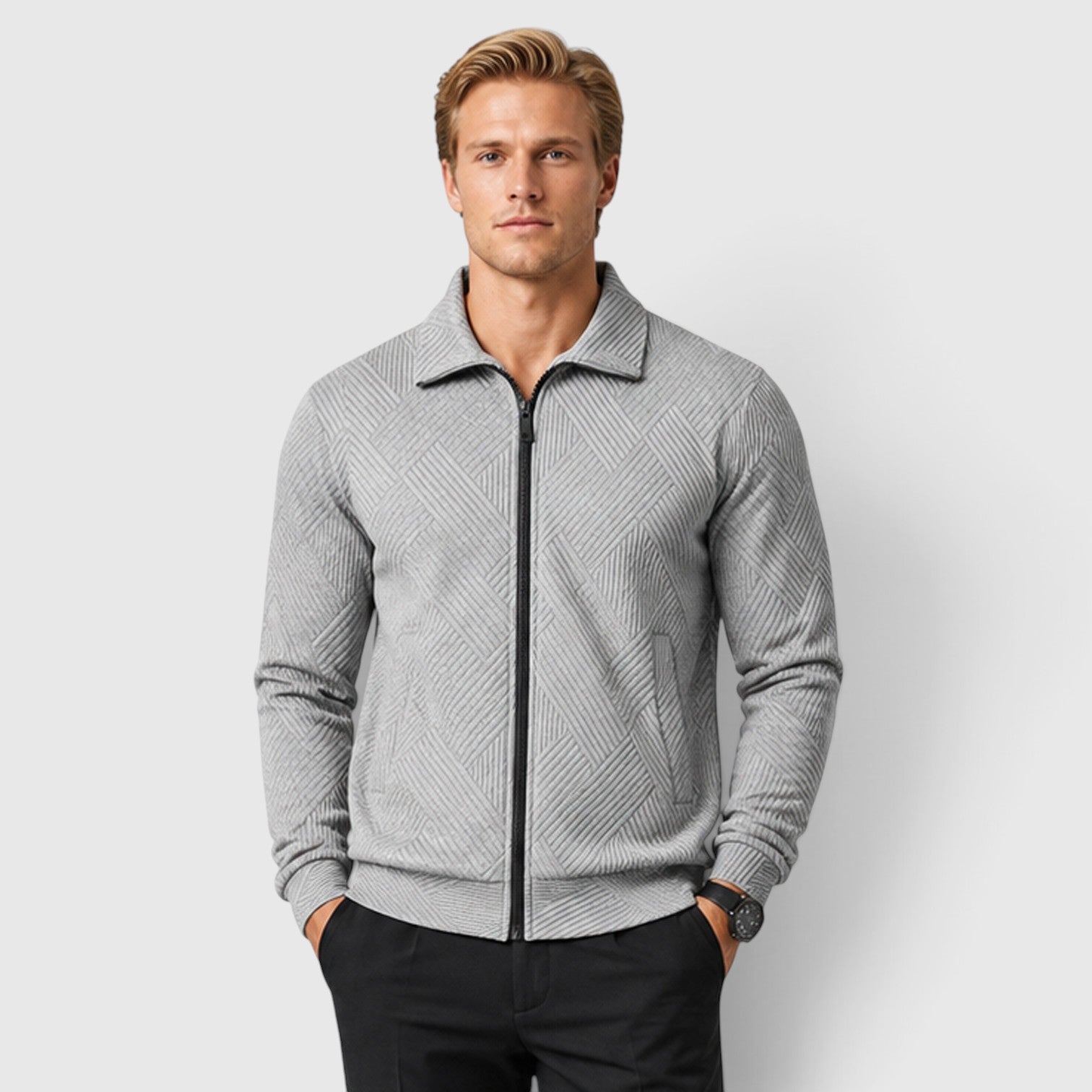 Monvaline | Men's Full Zip Textured Jacket Lightweight Autumn Style