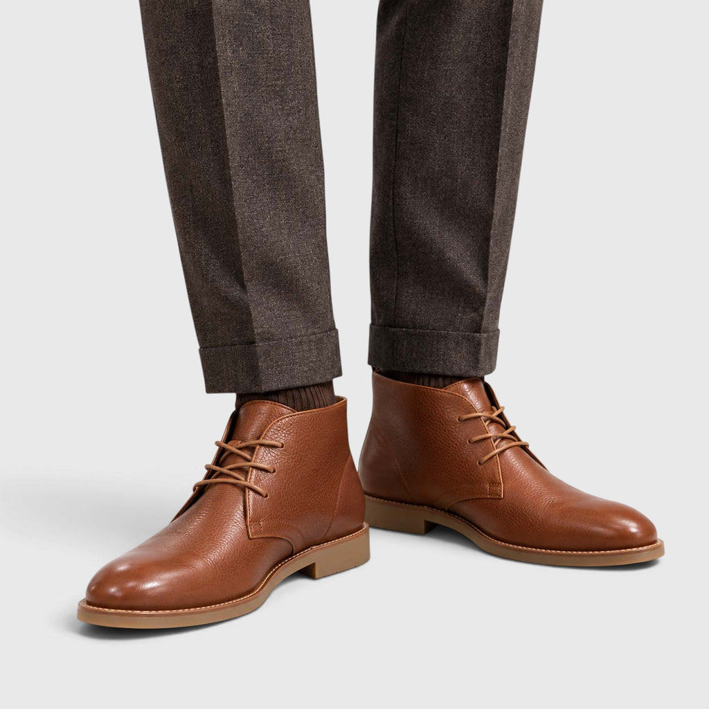 Monvaline | Men's Genuine Leather Chukka Boots - Classic Lace-Up Comfortable Footwear