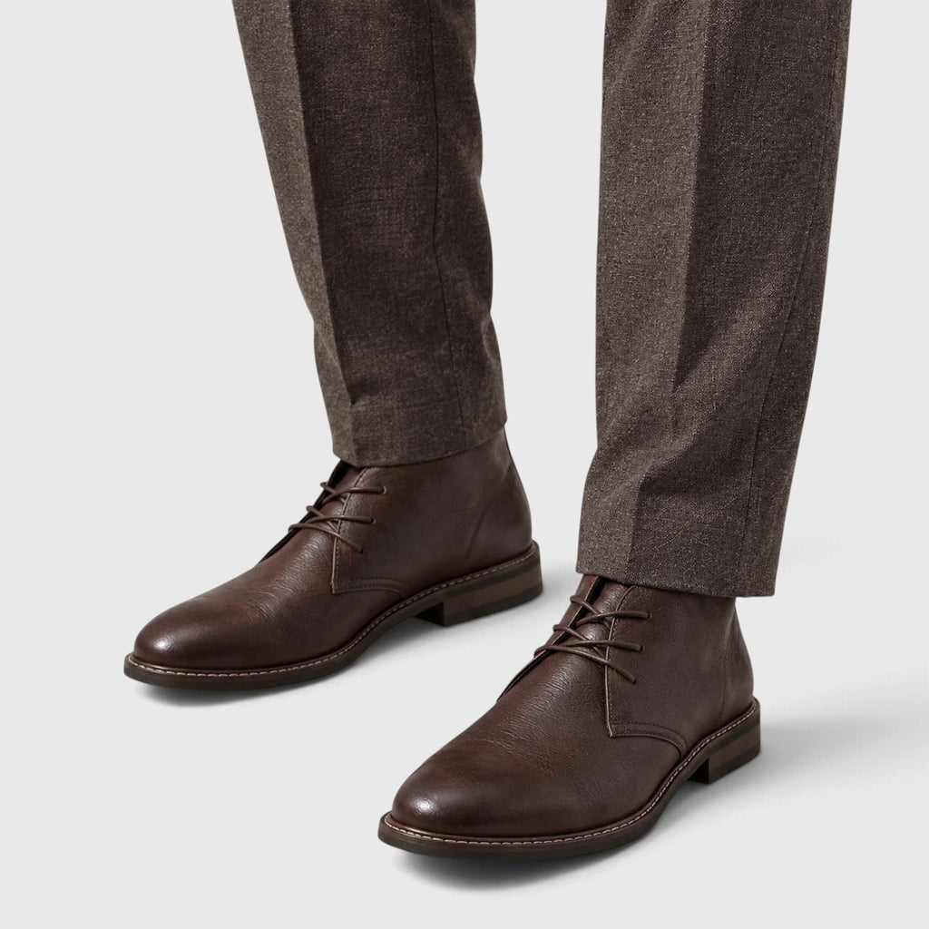Monvaline | Men's Genuine Leather Chukka Boots - Classic Lace-Up Comfortable Footwear