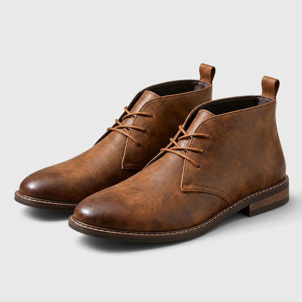 Monvaline | Men's Genuine Leather Chukka Boots - Classic Lace-Up Comfortable Footwear