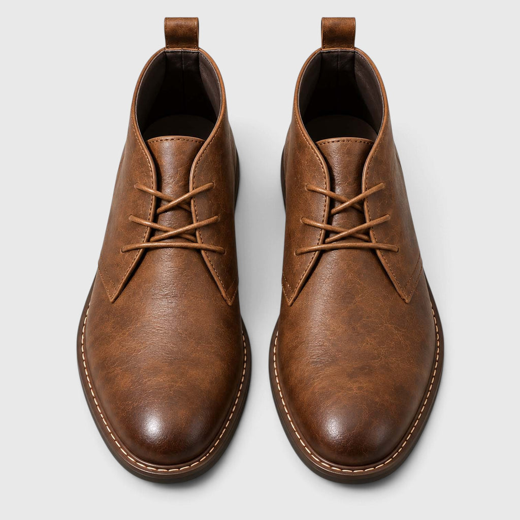 Monvaline | Men's Genuine Leather Chukka Boots - Classic Lace-Up Comfortable Footwear