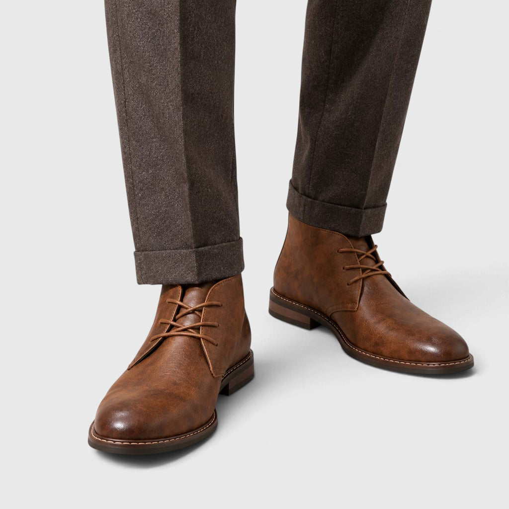 Monvaline | Men's Genuine Leather Chukka Boots - Classic Lace-Up Comfortable Footwear