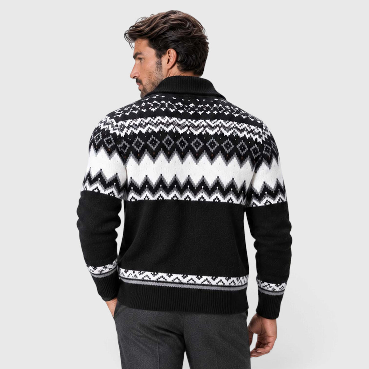 Monvaline | Men's Geometric Knit Cardigan Regular Fit