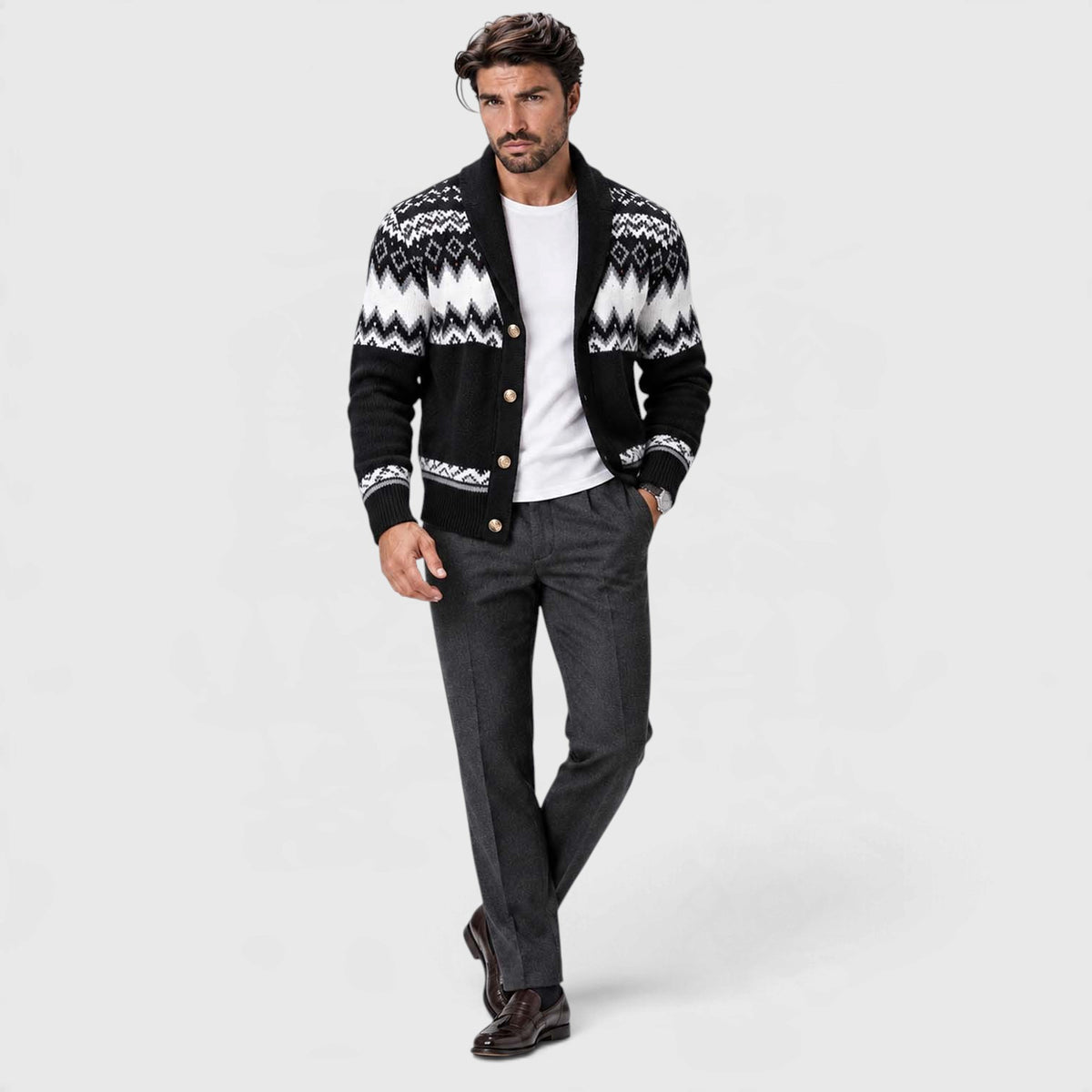 Monvaline | Men's Geometric Knit Cardigan Regular Fit