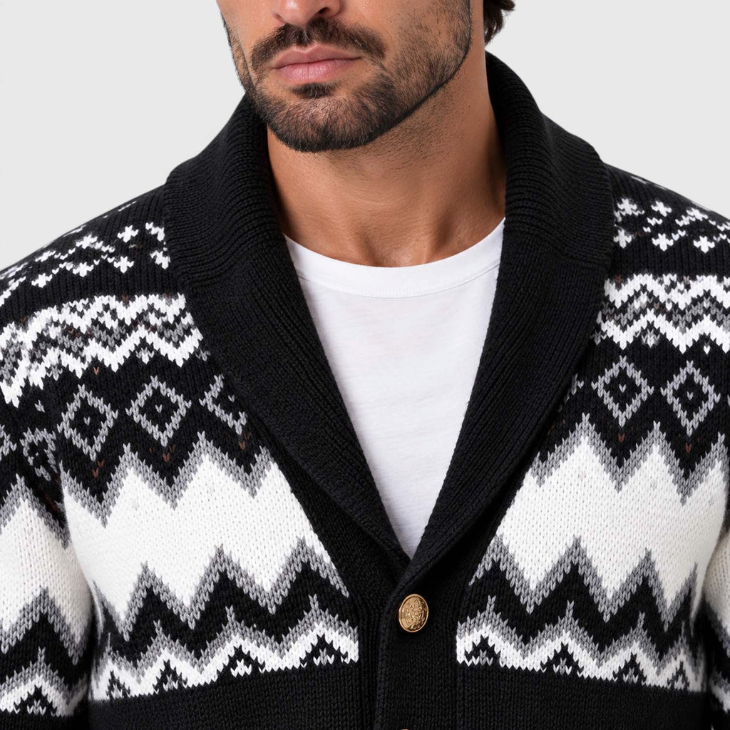 Monvaline | Men's Geometric Knit Cardigan Regular Fit