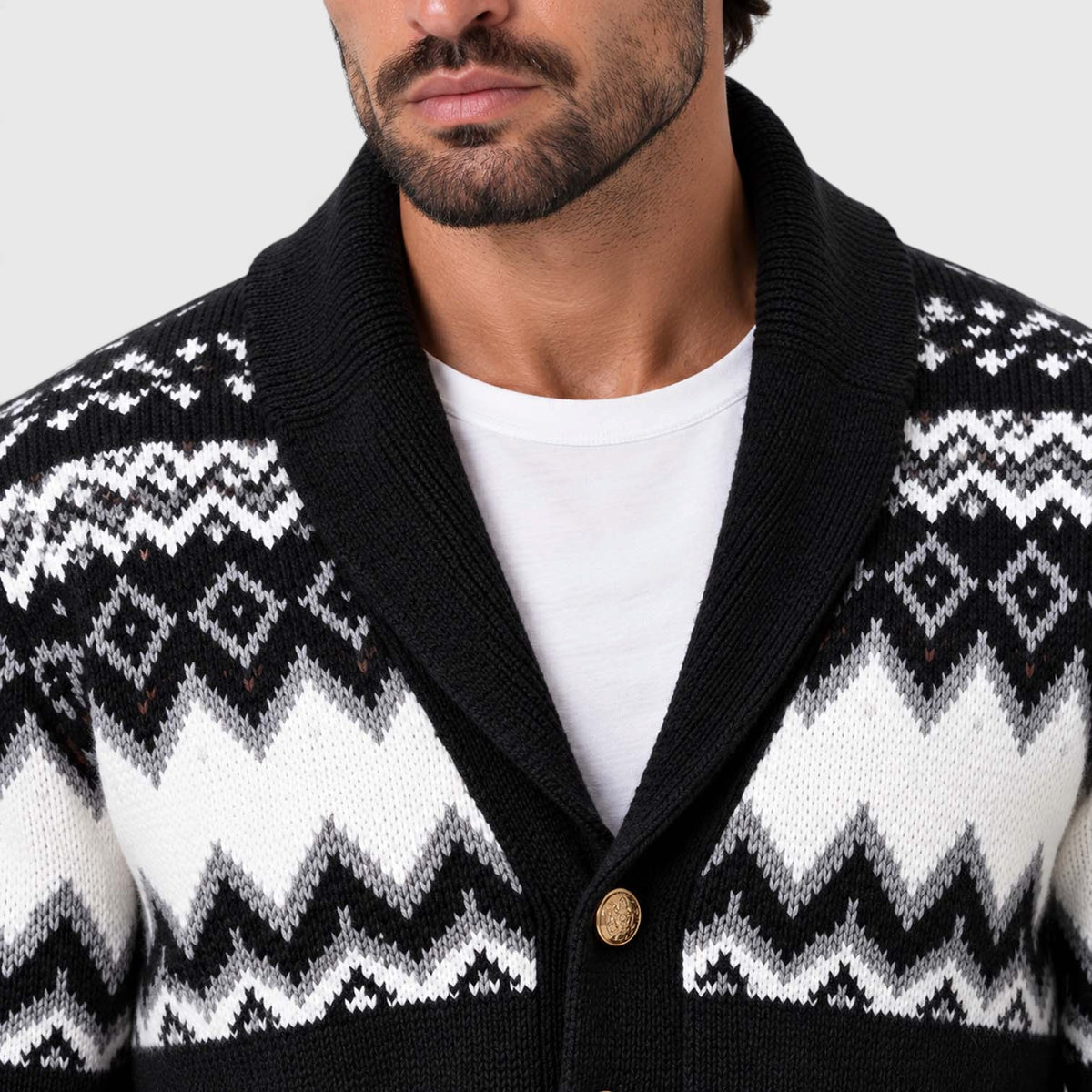 Monvaline | Men's Geometric Knit Cardigan Regular Fit