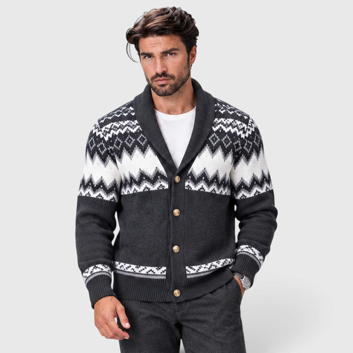 Monvaline | Men's Geometric Knit Cardigan Regular Fit