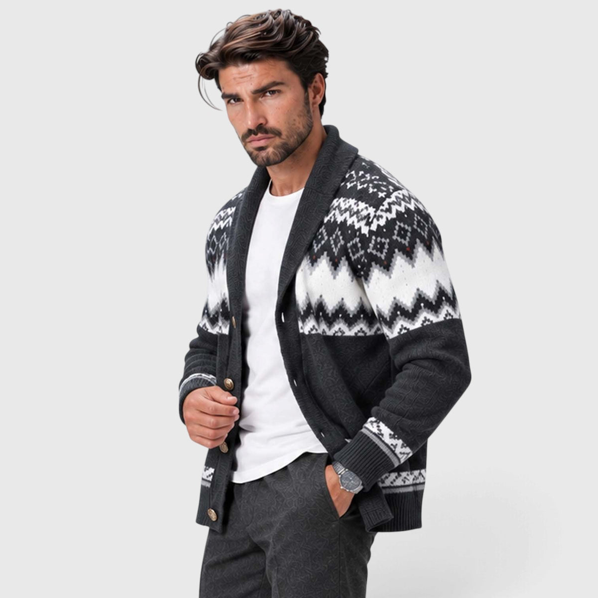 Monvaline | Men's Geometric Knit Cardigan Regular Fit