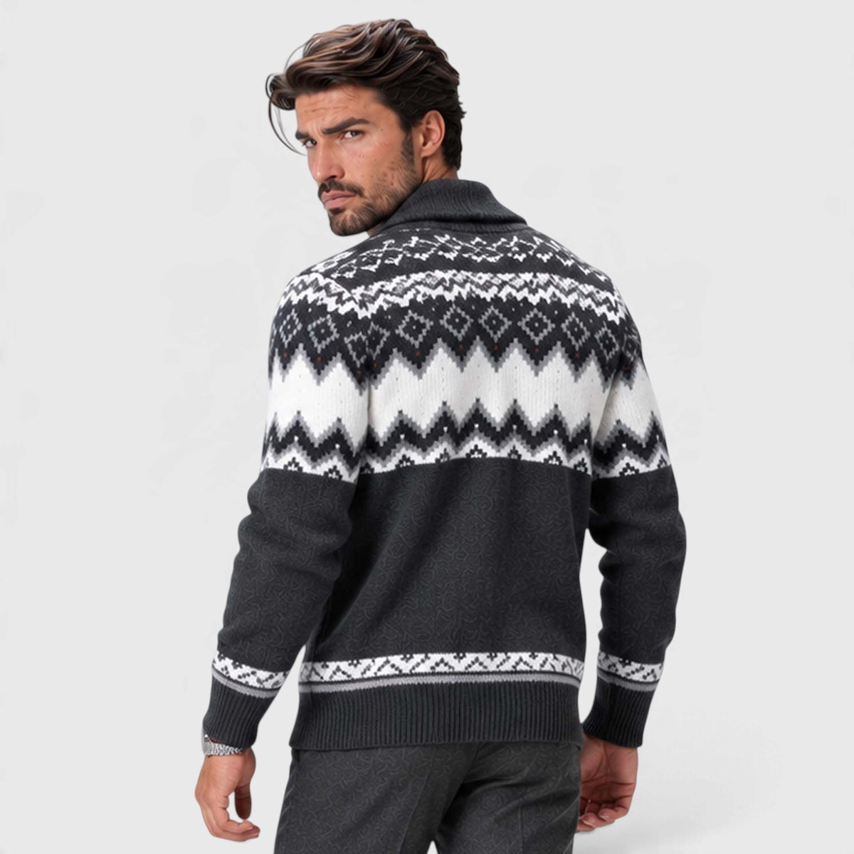 Monvaline | Men's Geometric Knit Cardigan Regular Fit
