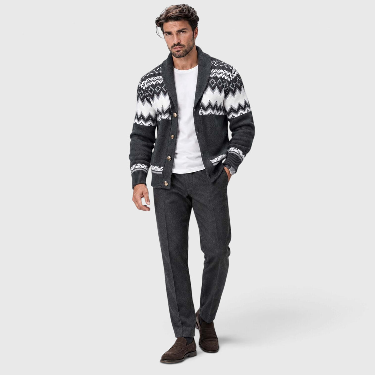 Monvaline | Men's Geometric Knit Cardigan Regular Fit