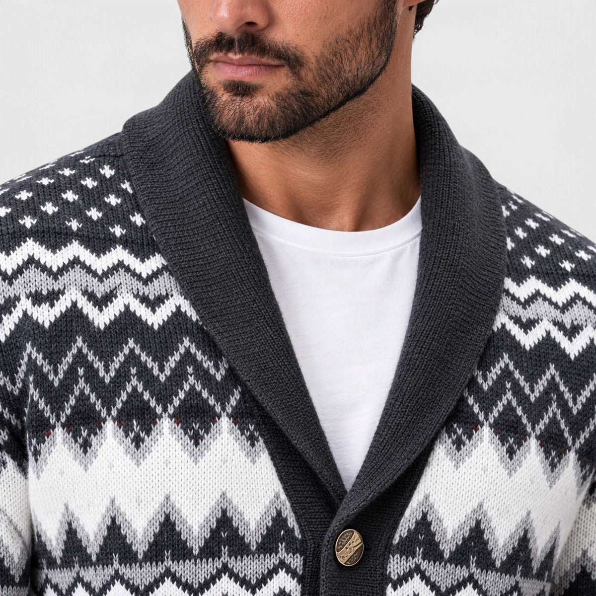 Monvaline | Men's Geometric Knit Cardigan Regular Fit