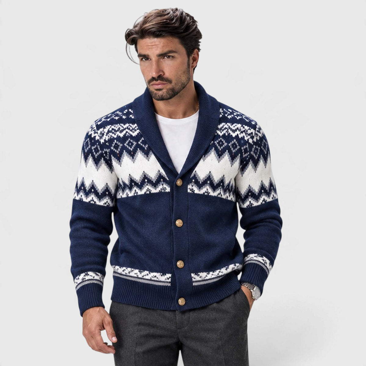Monvaline | Men's Geometric Knit Cardigan Regular Fit
