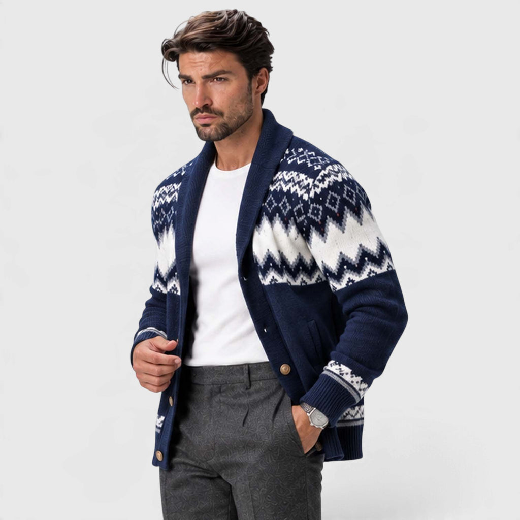 Monvaline | Men's Geometric Knit Cardigan Regular Fit