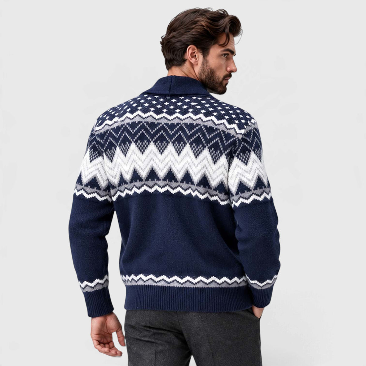 Monvaline | Men's Geometric Knit Cardigan Regular Fit