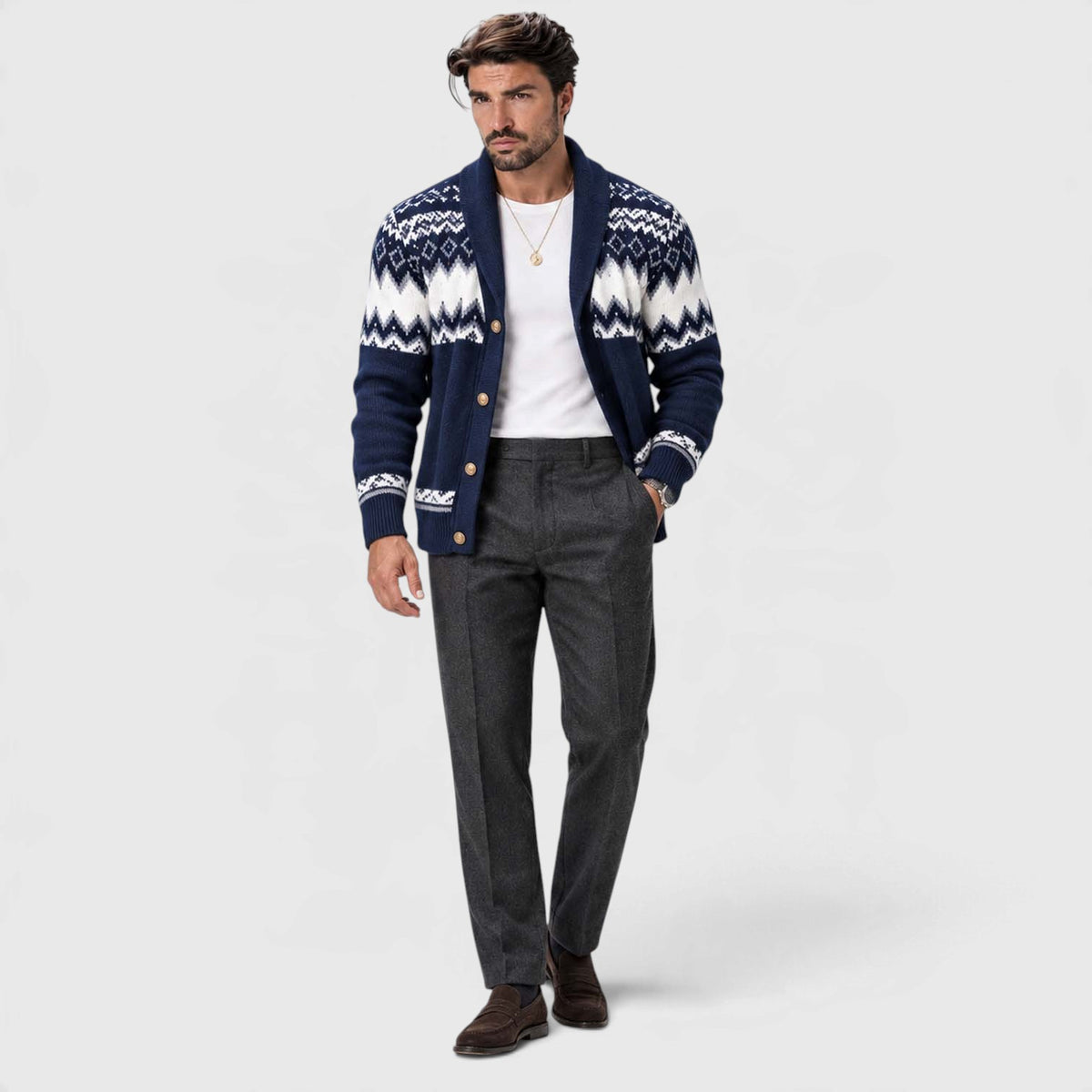 Monvaline | Men's Geometric Knit Cardigan Regular Fit